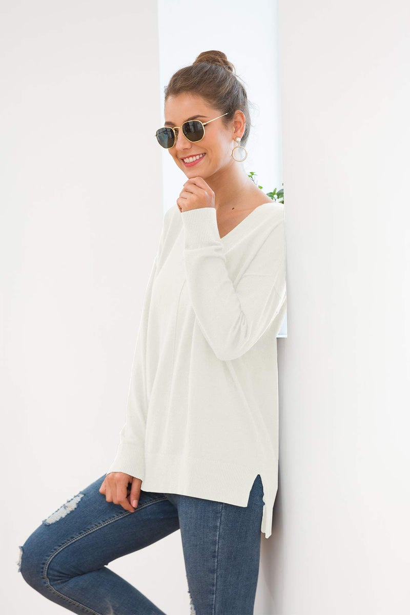 Jouica Womens Fall Casual Long Sleeve Pullover Sweater,Beige White,Medium - Image 5